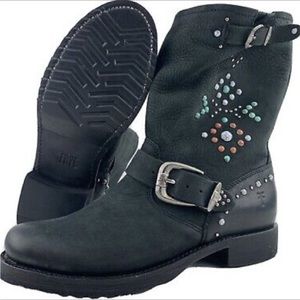 New FRYE Leather Distressed Boho Stud Moto Booties